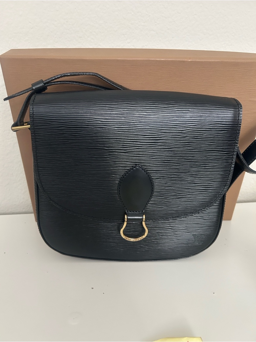 LV Epi Black with Original Purchase Receipt Crossbody Bag with Gold Accent